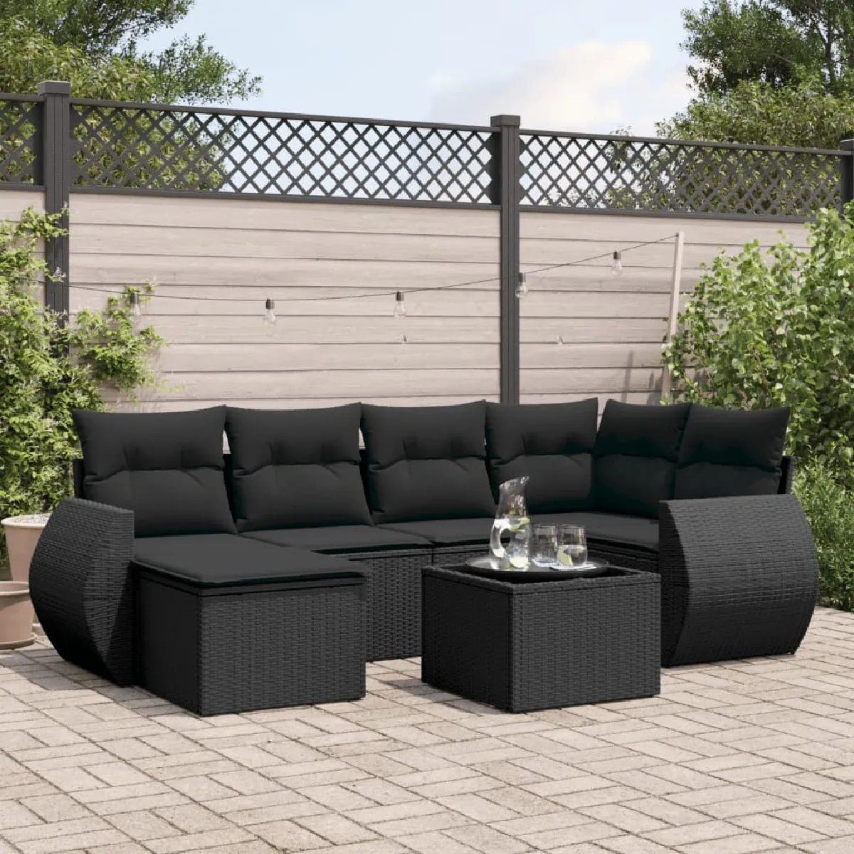 vidaXL Salon de jardin 7 pcs avec coussins résine tressée - vue 6