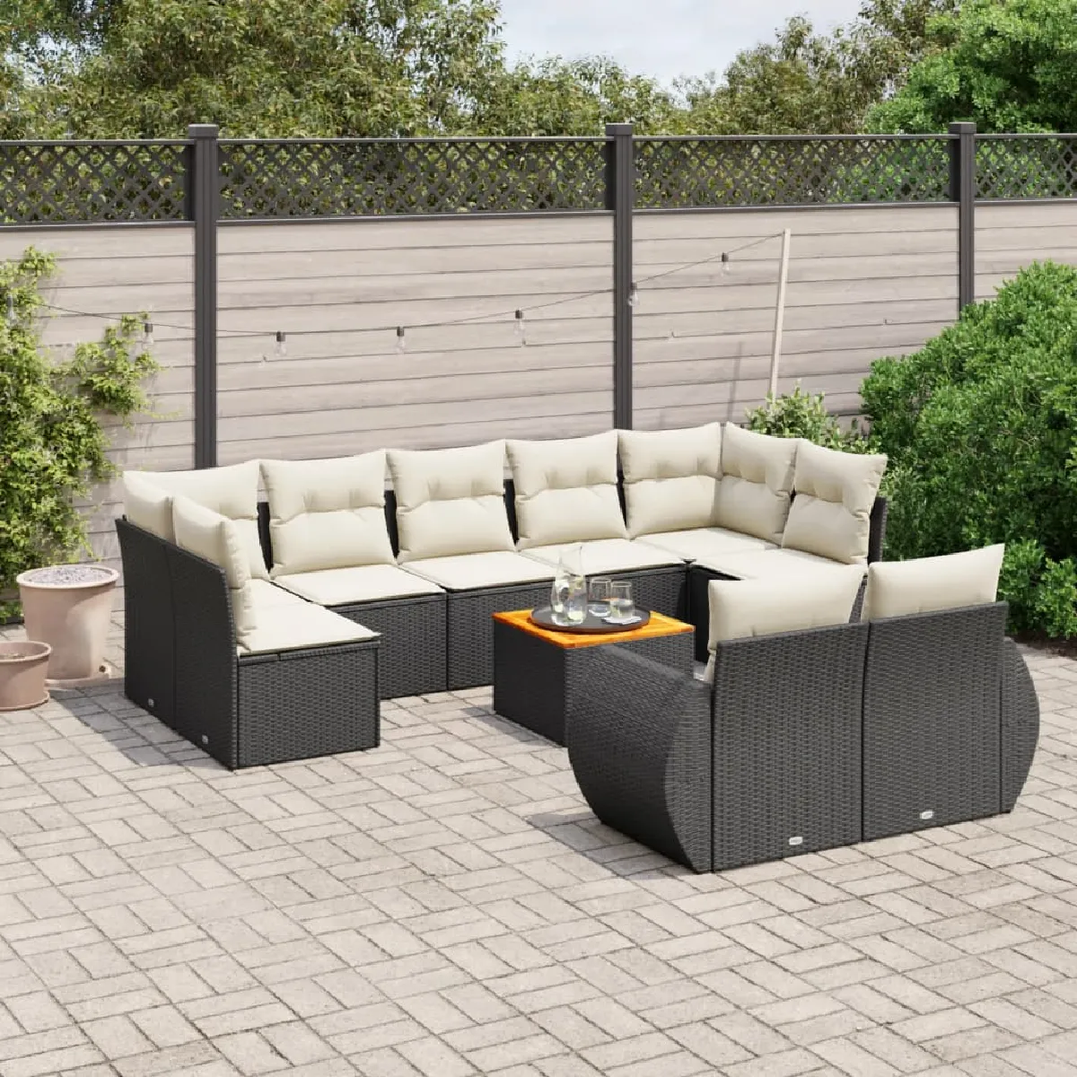 Non Communiqué Noir Salon De Jardin Modulable Vidaxl Resine Tressee 10 Pieces X 70 X 69 9 Personnes - Image 3