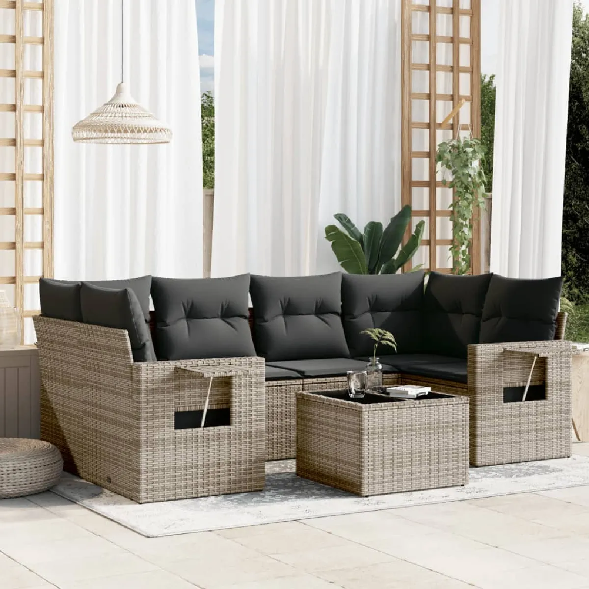 VIDAXL - Salon de jardin modulable - 6 personnes - 7 pièces - Gris - Image 3