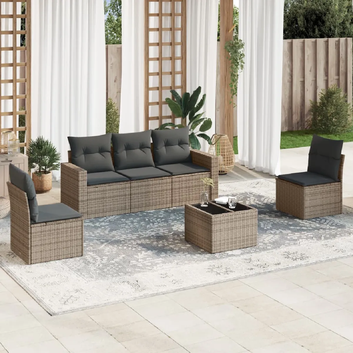 VIDAXL Ensemble de jardin résine tressée 6 pcs