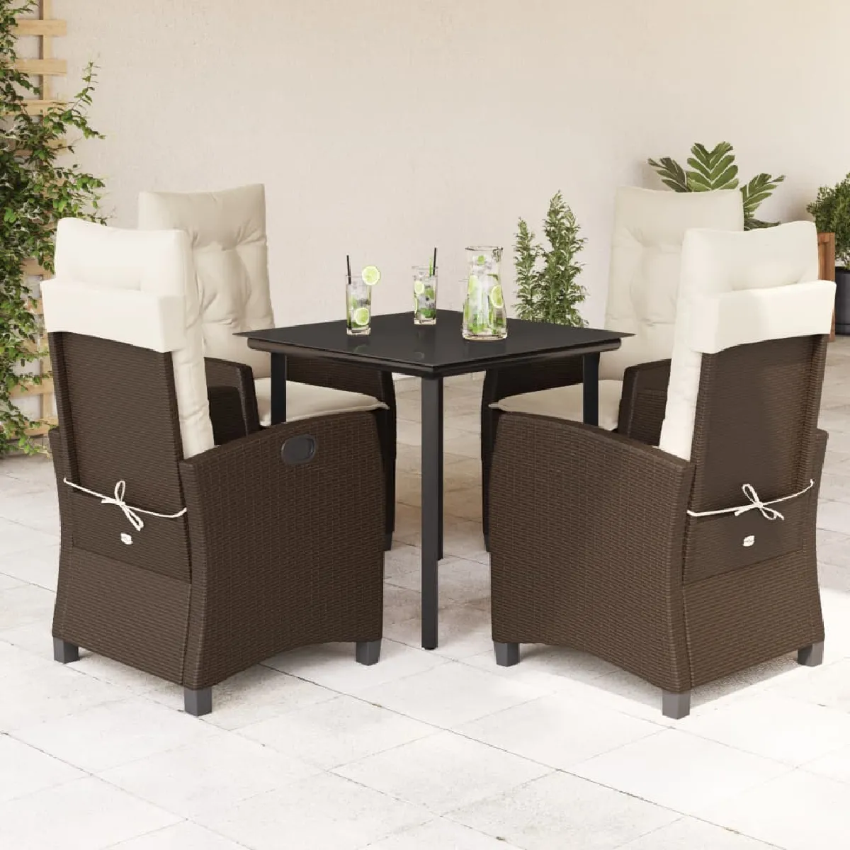 Vidaxl Marron Ensemble À Manger De Jardin - 5 Pcs - Poly Rotin