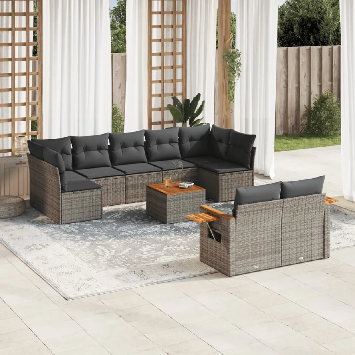 Vidaxl Gris Salon De Jardin Modulable Rotin 10 Pieces - Image 3