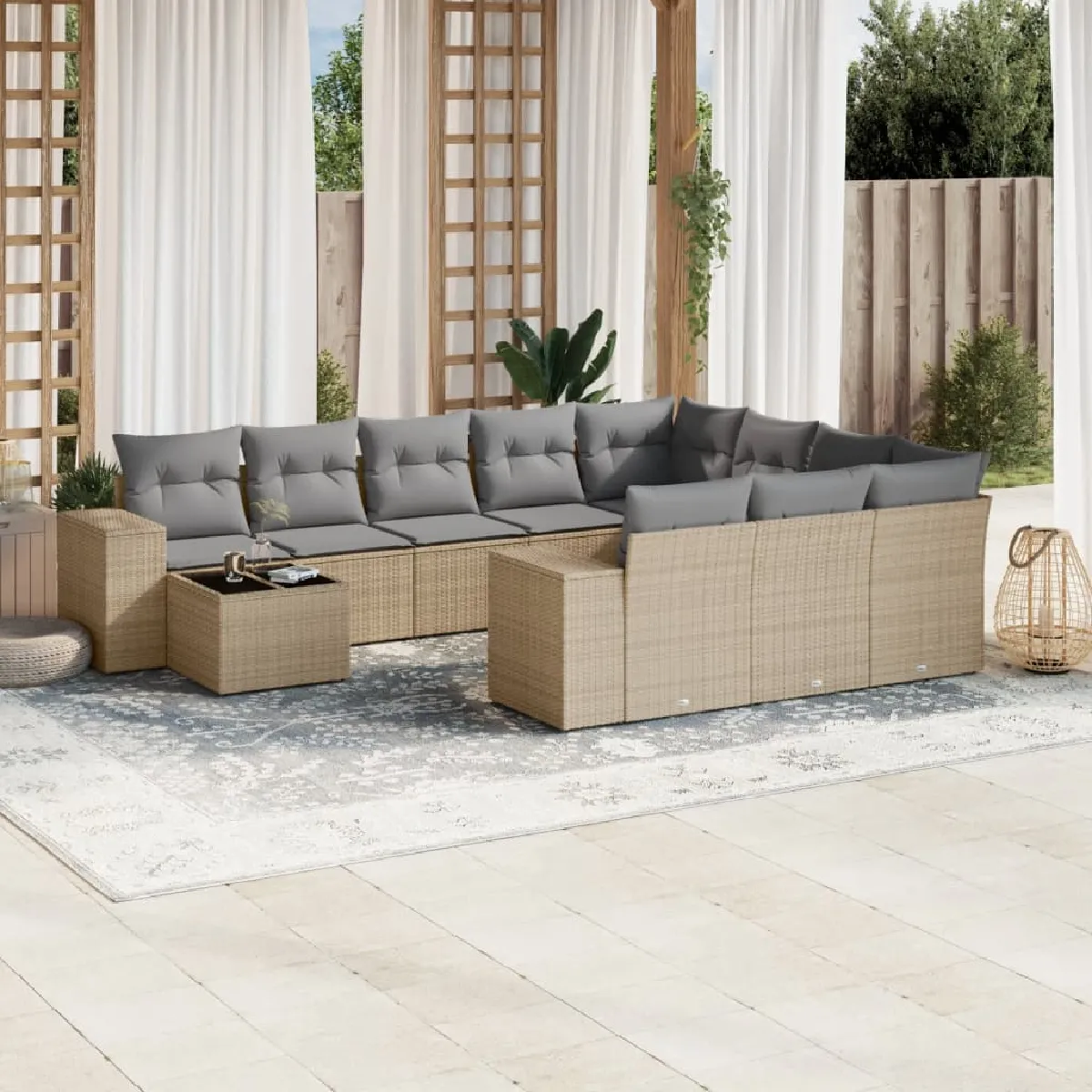 VIDAXL Salon de jardin 11 pcs avec coussins - Beige