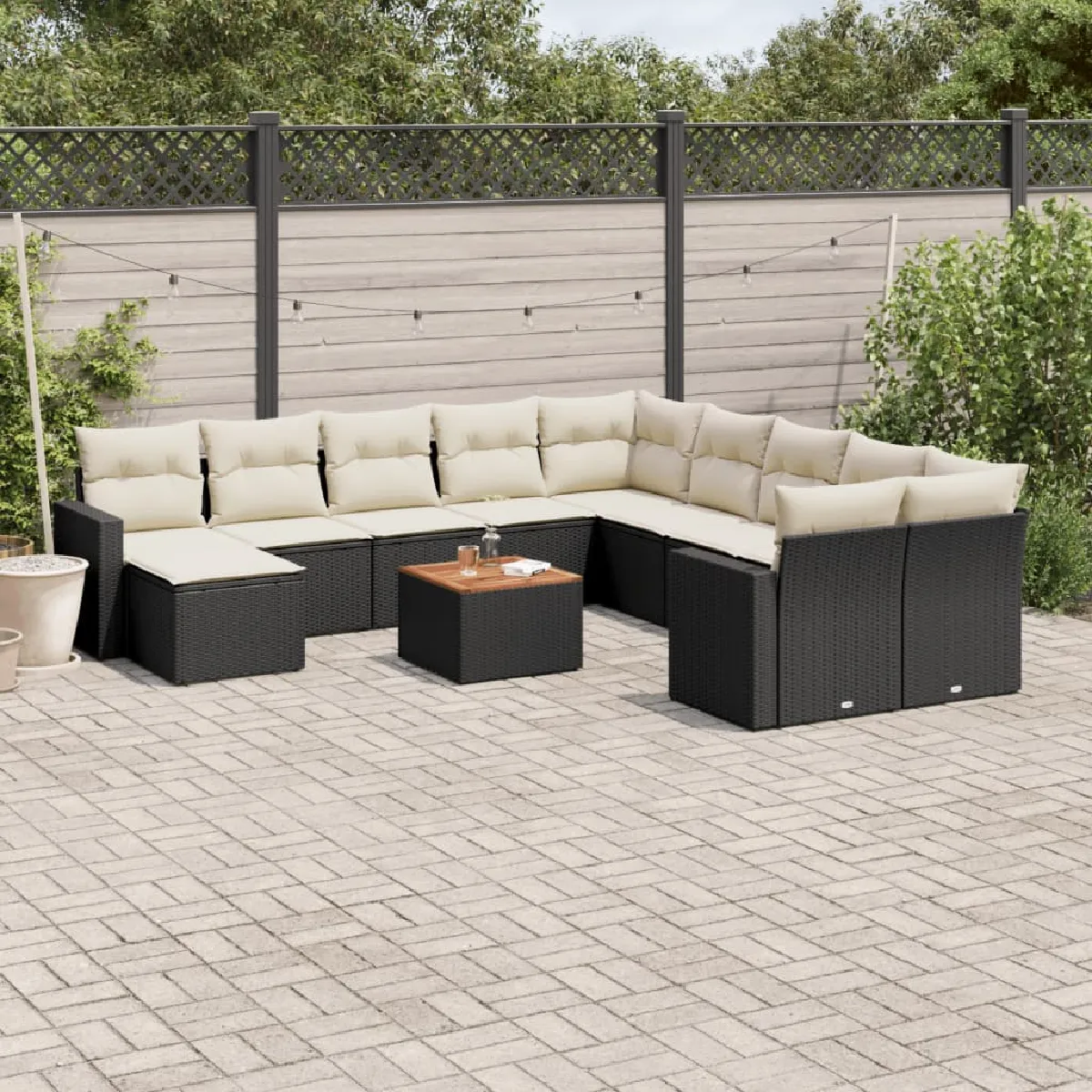 vidaXL Salon de jardin 12 pcs avec coussins noir