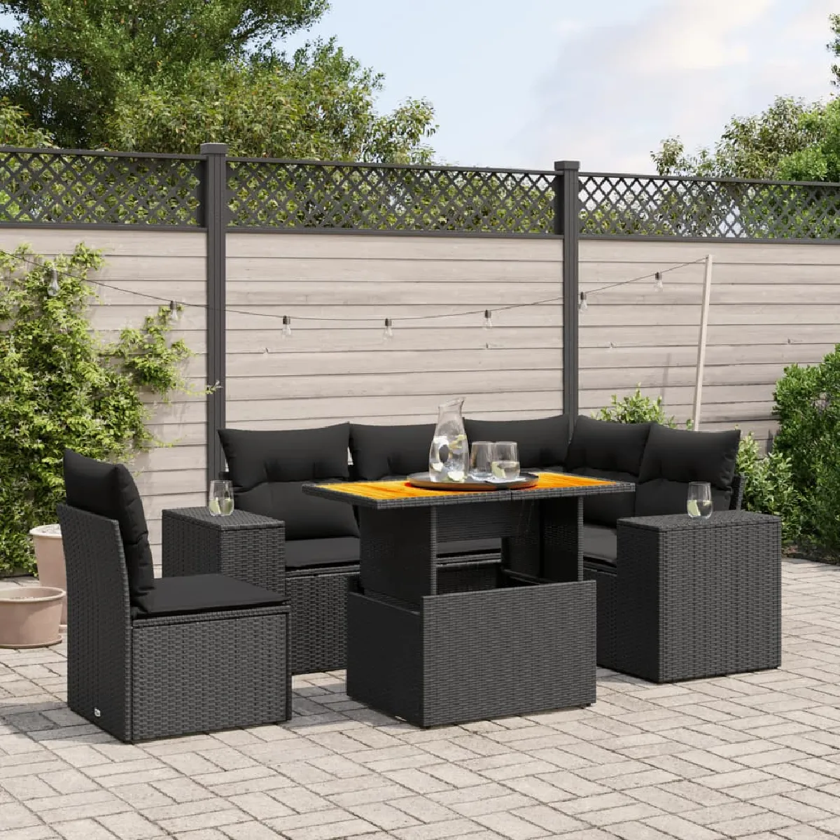 Vidaxl Noir Salon De Jardin 6 Pcs Avec Coussins Résine Tressée