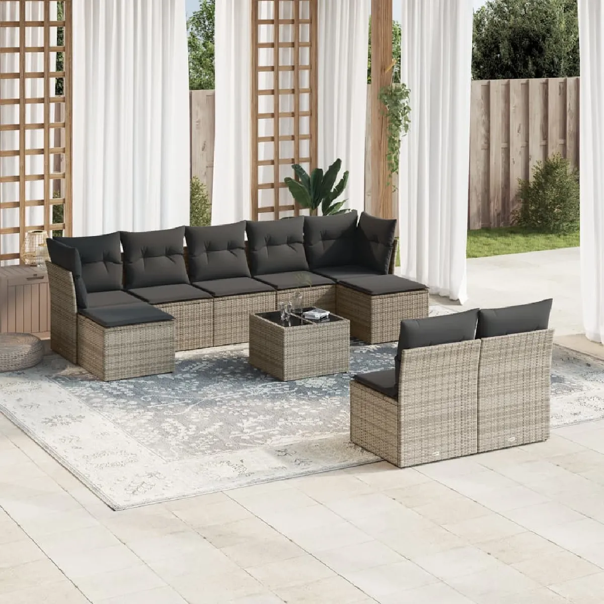 vidaXL Salon de jardin avec coussins 10 pcs - vue 7