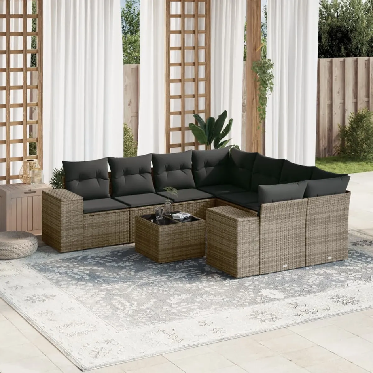 Non Communiqué Gris Salon De Jardin Modulable Vidaxl Resine Tressee 9 Pieces 8 Personnes 62 X 62 X 69 Cm - Image 3