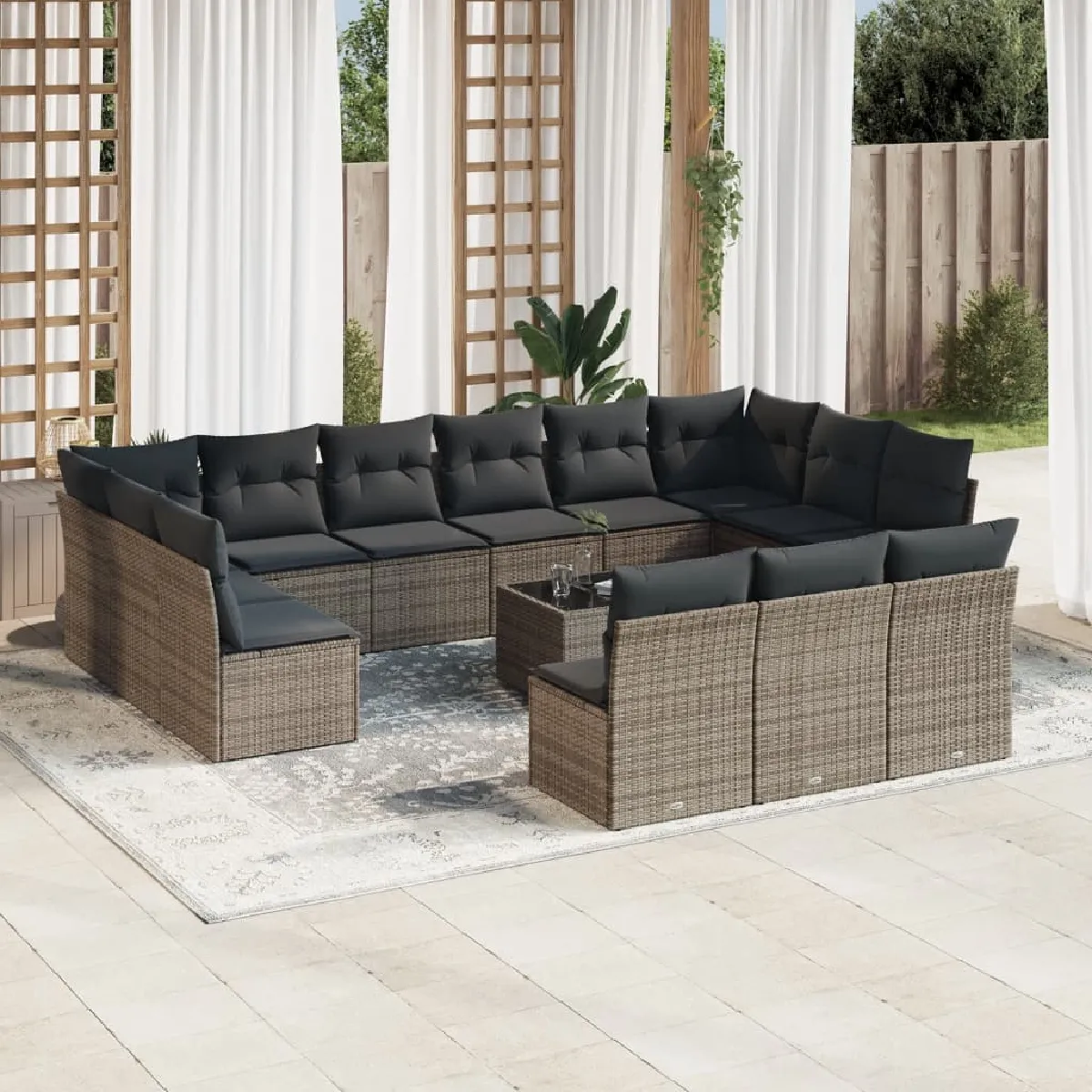 vidaXL Salon de jardin avec coussins 14 pcs résine tressée
