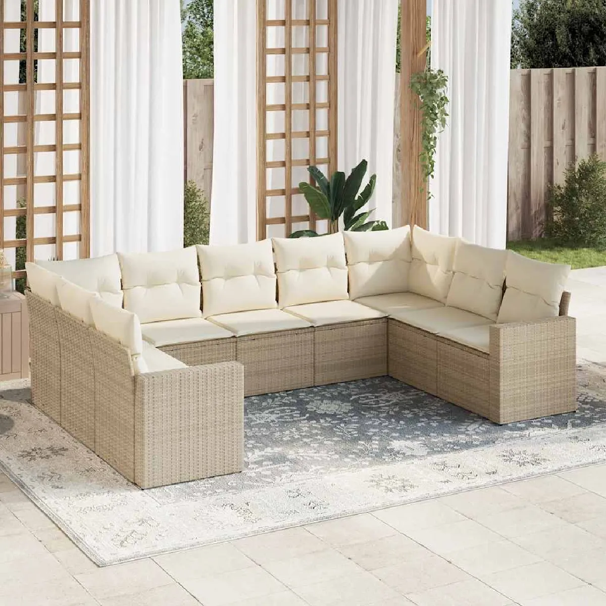 vidaXL Salon de jardin avec coussins 9 pcs beige