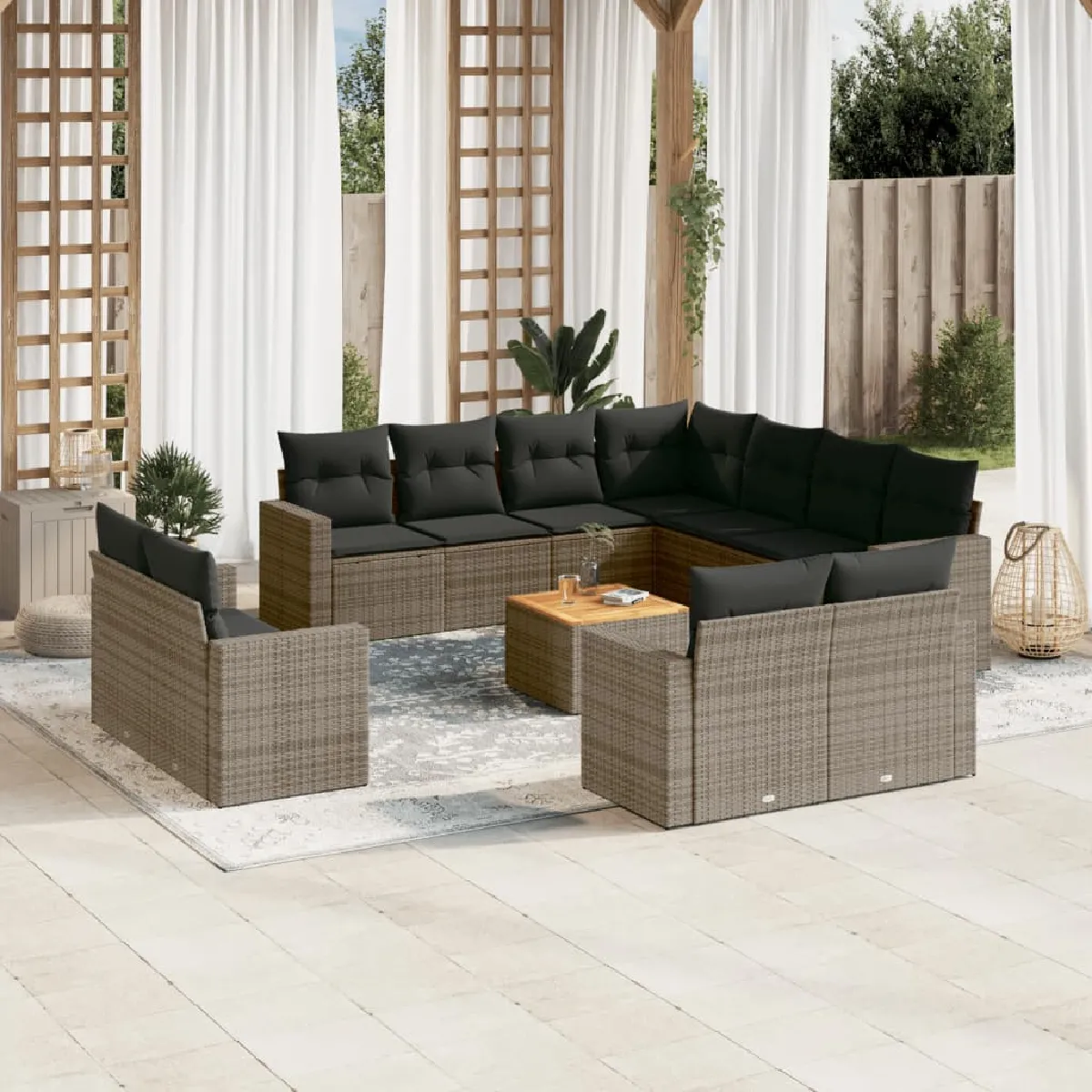 Salon de jardin vidaXL 12 pcs avec coussins