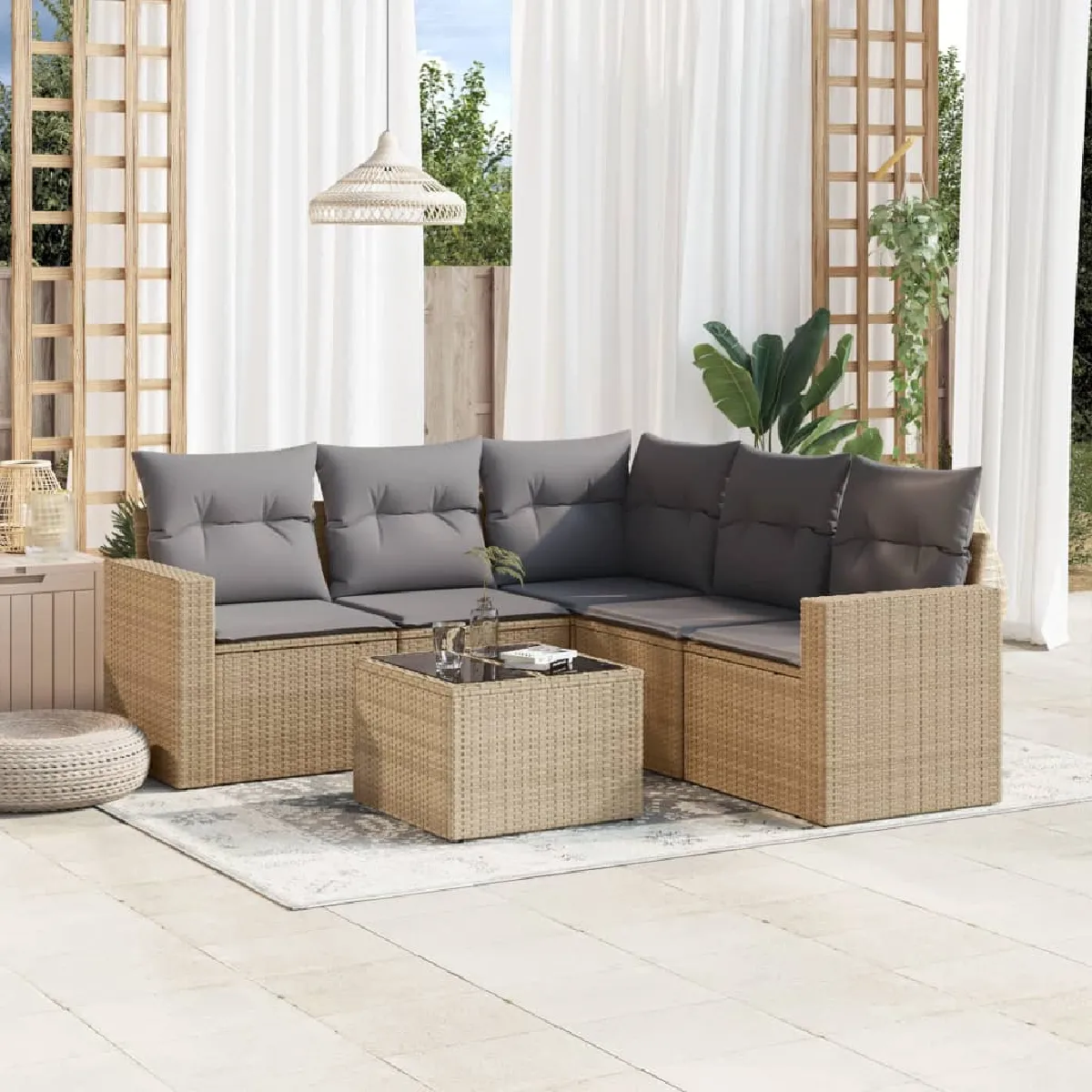 VIDAXL Salon de jardin modulable GENERIQUE 5 personnes 6 pieces beige 65.5 x 62 x 37 cm resine tressee