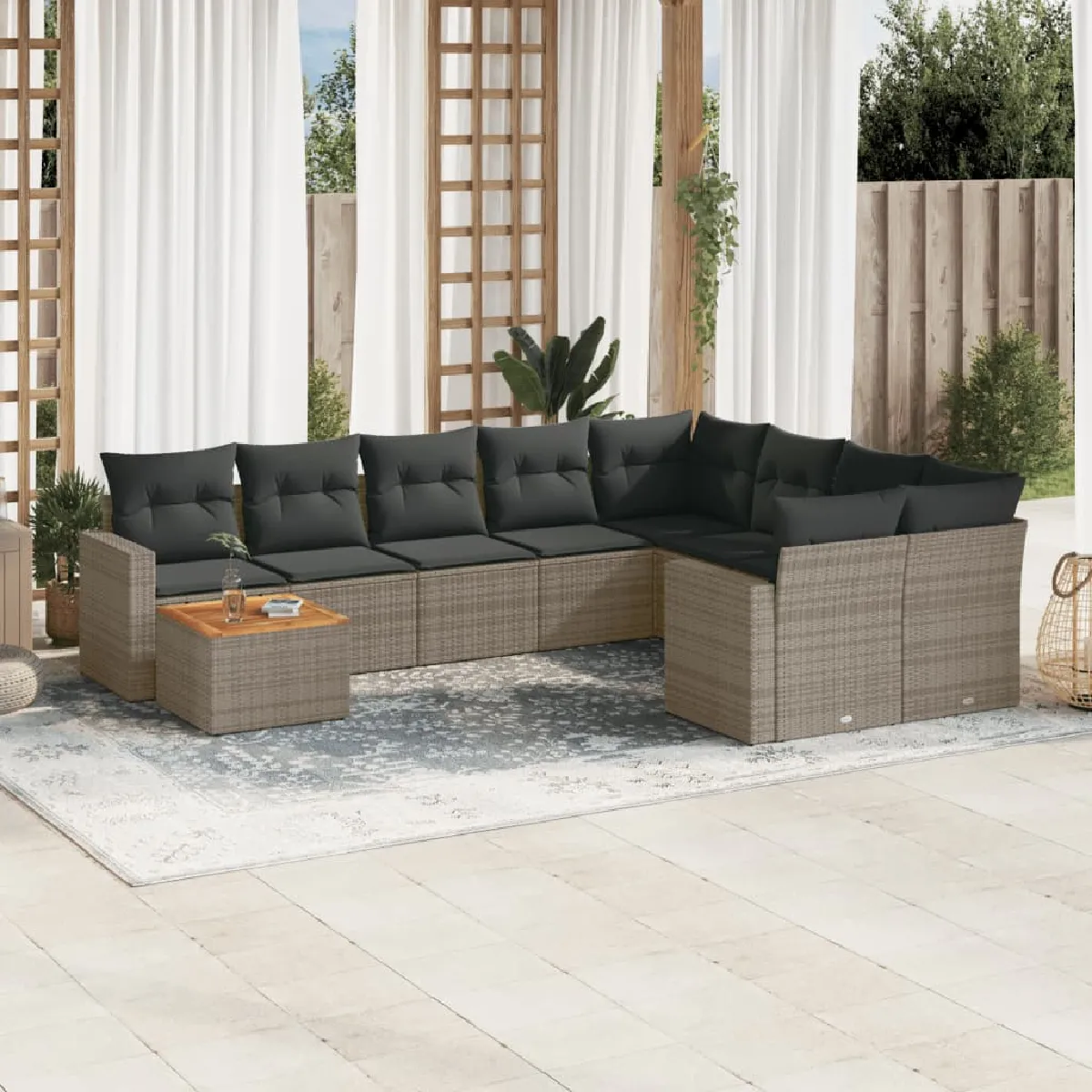 vidaXL Salon de jardin 10 pcs avec coussins résine tressée ensemble de canapés dextérieur canapé dangle de jardin 3308412 - vue 5