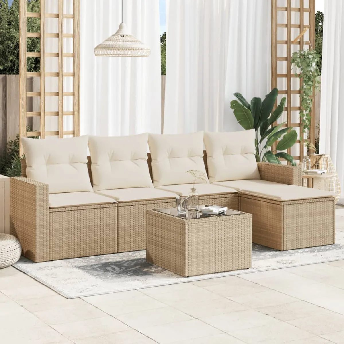 vidaXL Salon de jardin 6pcs - Résine tressée - Beige