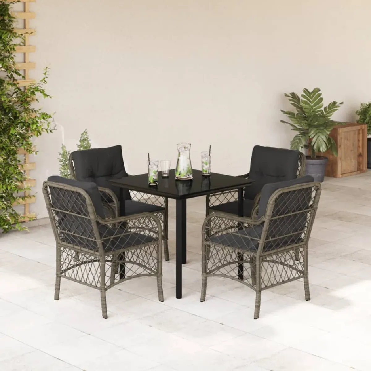 Vidaxl Gris Ensemble À Manger De Jardin 5 Pcs