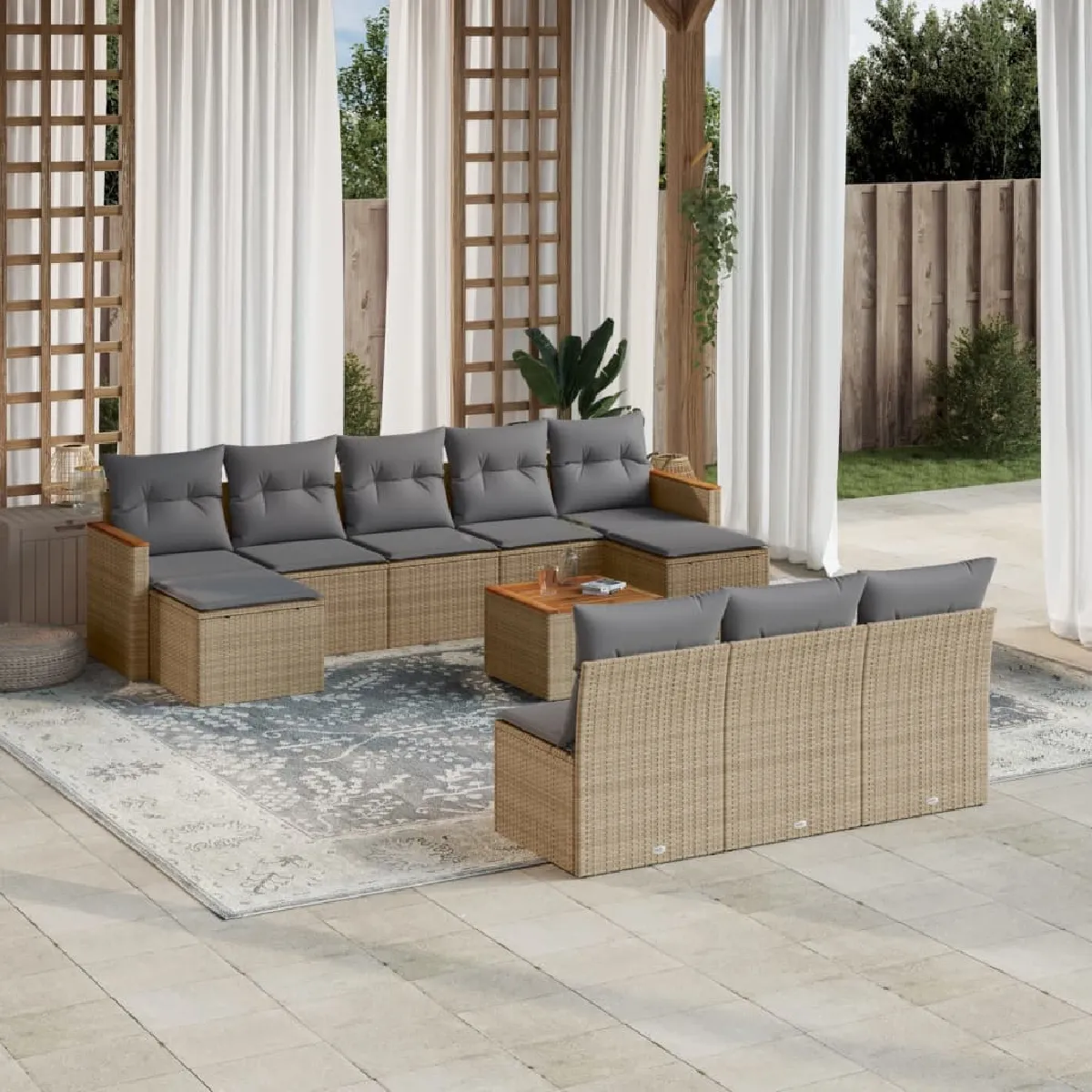 VIDAXL Salon de jardin et coussins 11 pcs Mélange résine tressée