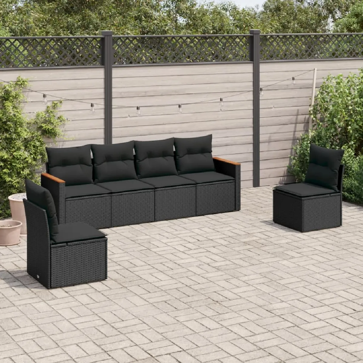 vidaXL Salon de jardin 6 pcs avec coussins - Noir