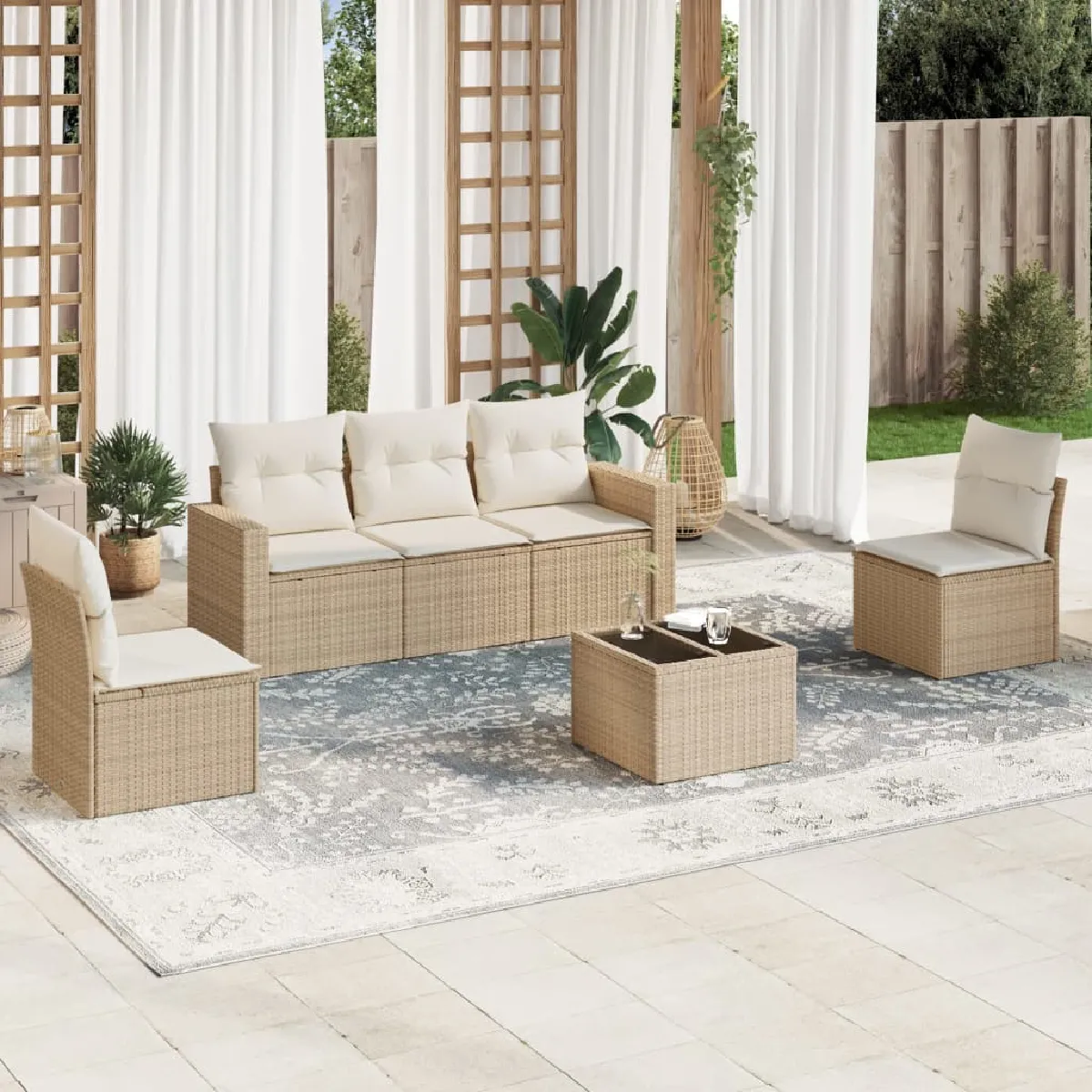 vidaXL - Salon de jardin modulable - Rotin - Beige - 5 places - Image 3