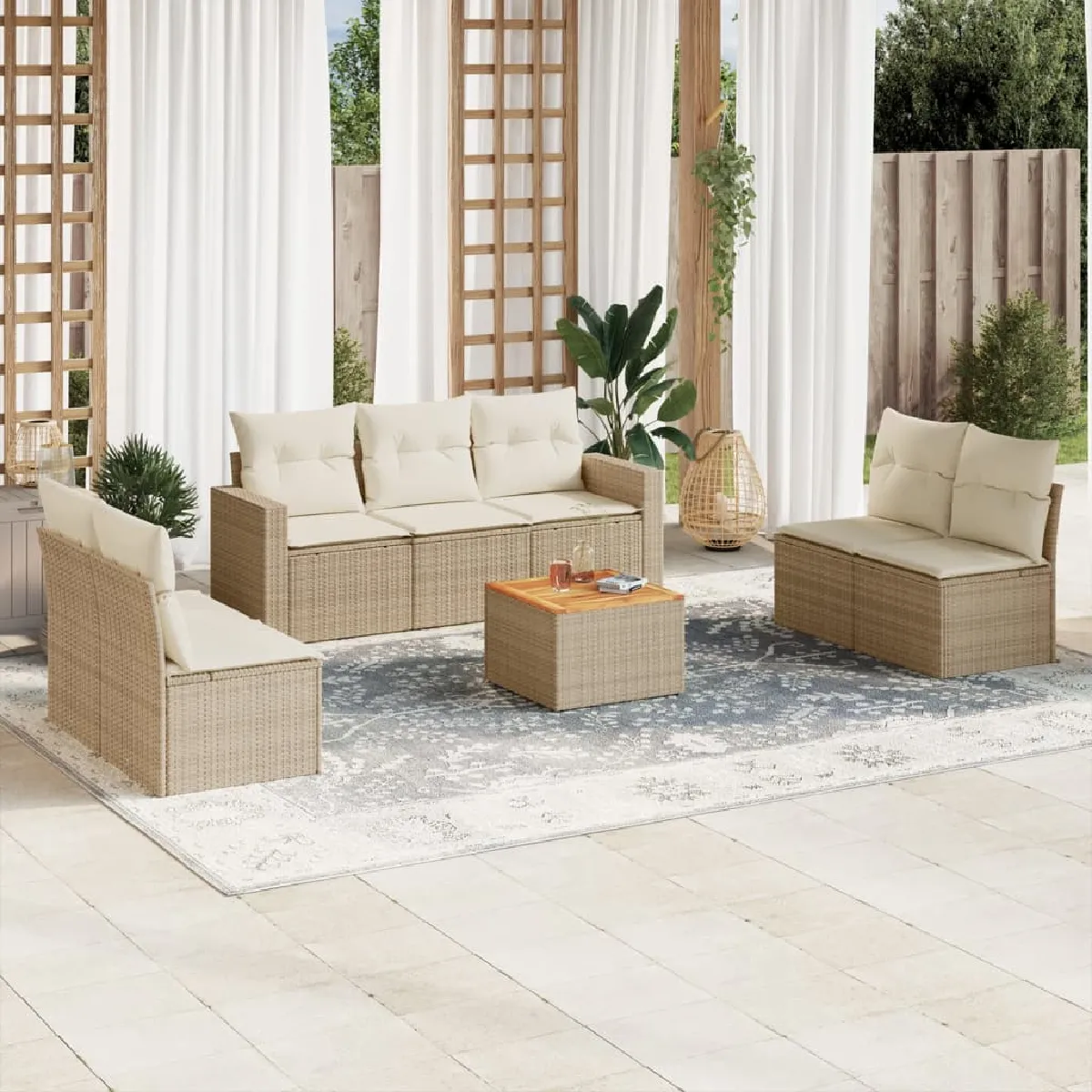 vidaXL Ensemble canapés de jardin 8 pièces - Beige