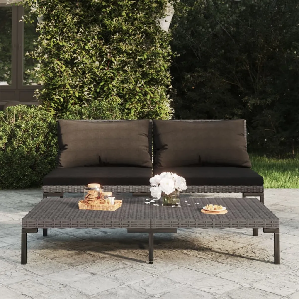 vidaXL Canapés de jardin 2 pcs - Gris foncé/Noir