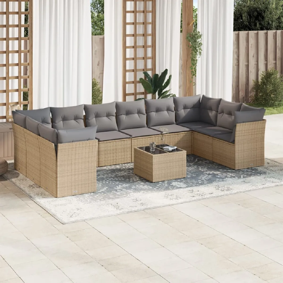 VIDAXL  Salon de jardin 11 pcs avec coussins beige