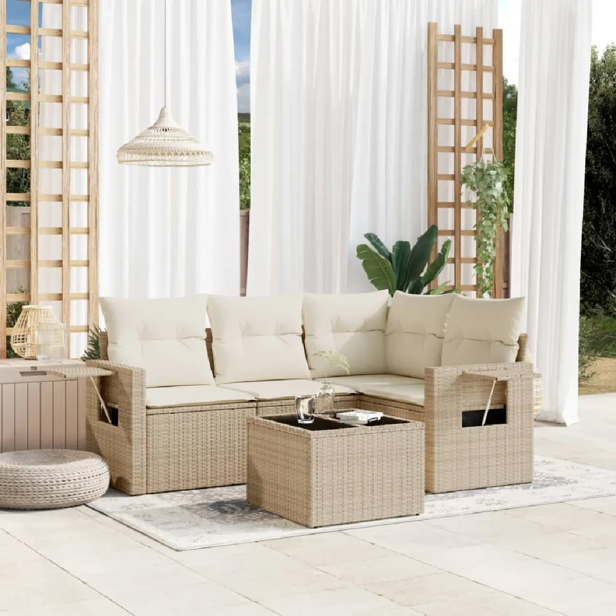 vidaXL - Salon de jardin modulable - 5 pièces - Beige - 4 personnes - Image 3