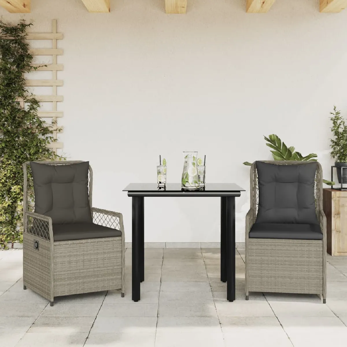 Vidaxl Gris/Clair Ensemble À Manger De Jardin 3 Pièces