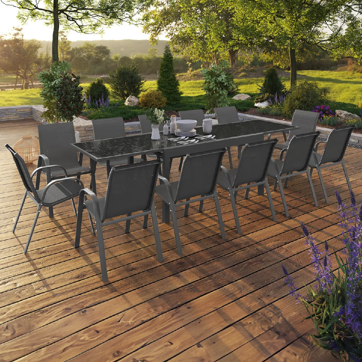 IDMARKET Salon jardin MADRID Table extensible
