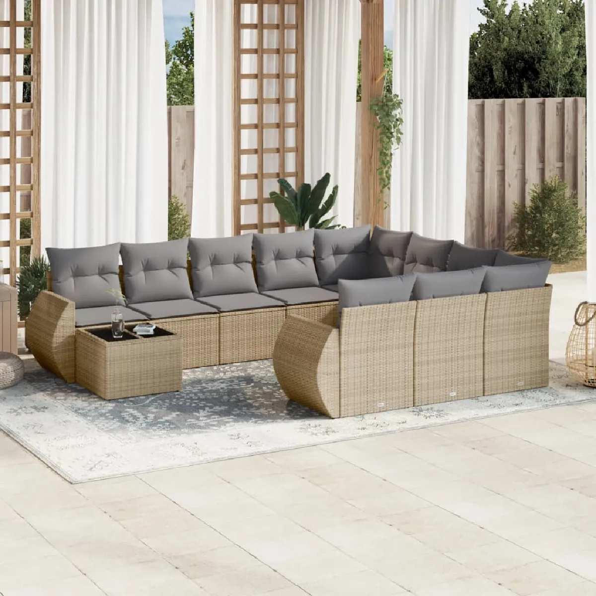 VIDA Salon de jardin avec coussins 11 pcs