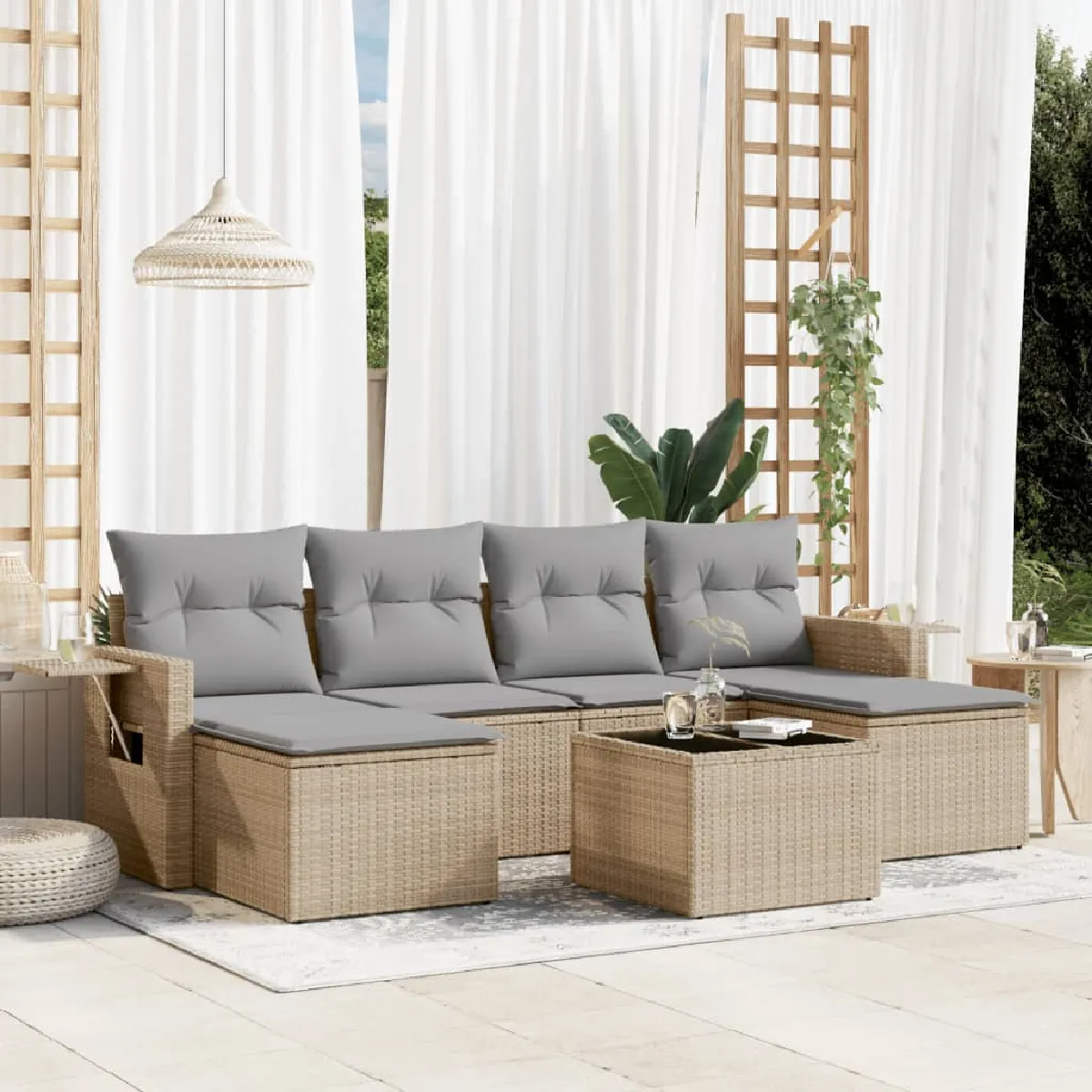 VIDAXL - Salon de jardin modulable - Rotin - Beige - 7 pièces - Image 3