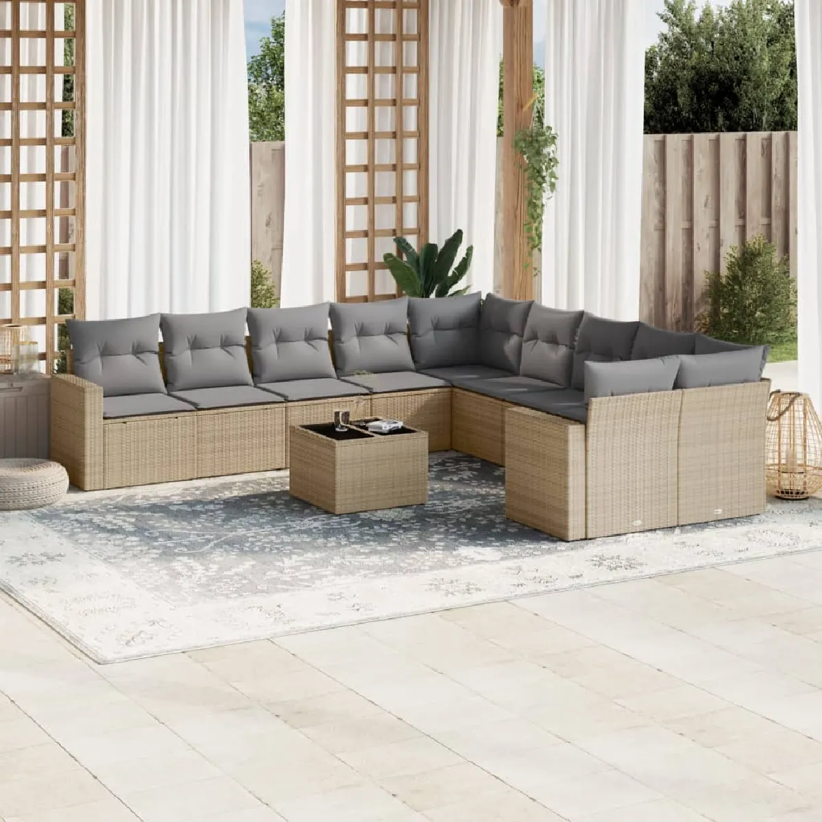 VIDAXL  Salon de jardin 11 pcs - Beige