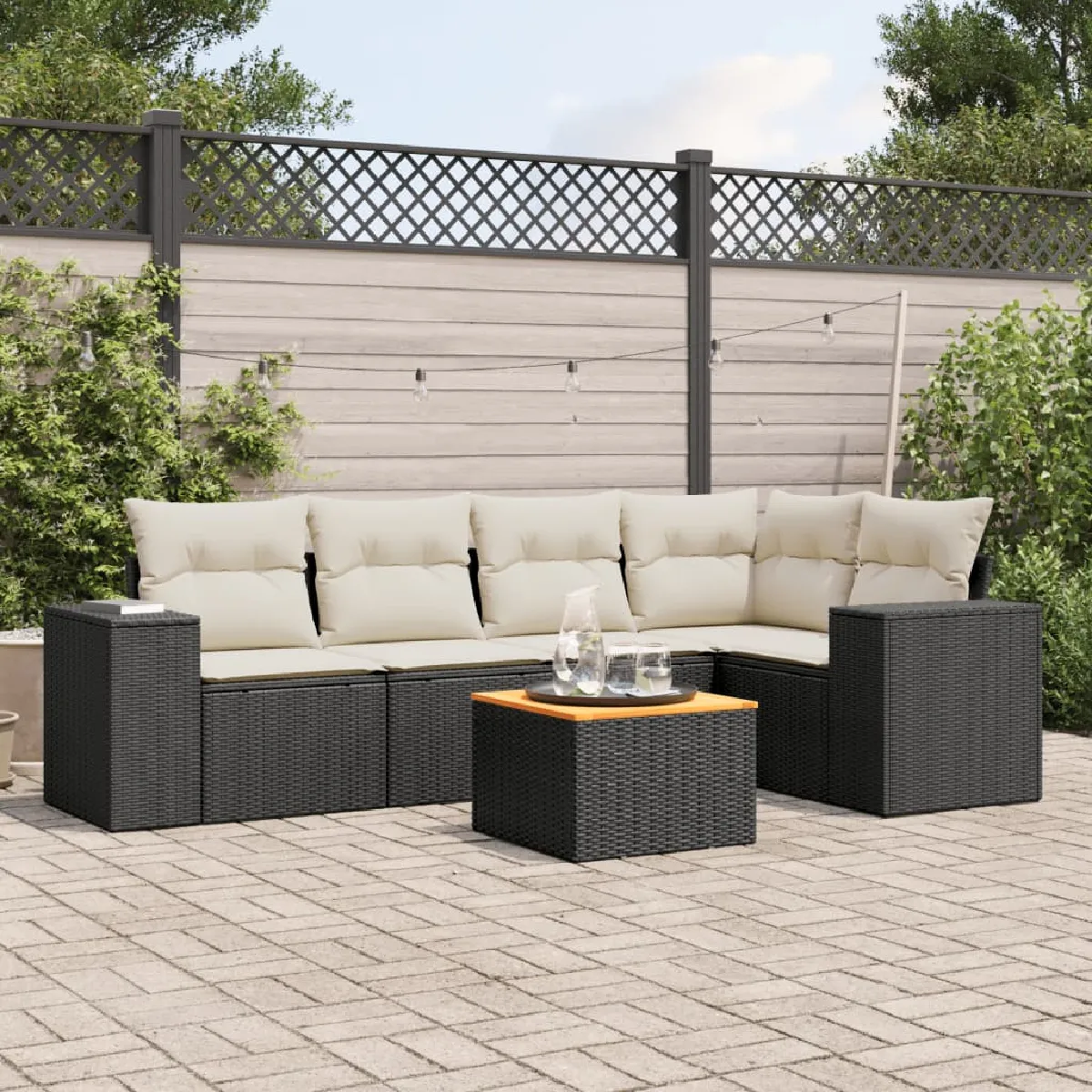 vidaXL Salon de jardin avec coussins 6 pcs résine tressée 3275128 - vue 6