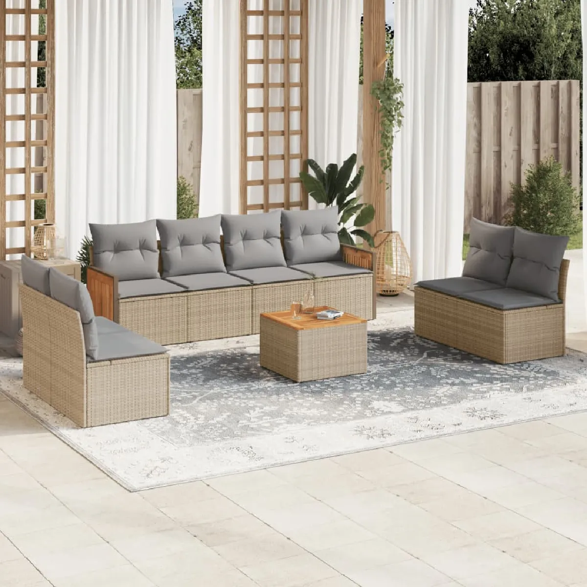 vidaXL - Salon de jardin modulable - 9 pièces - 8 personnes - Beige - Image 3