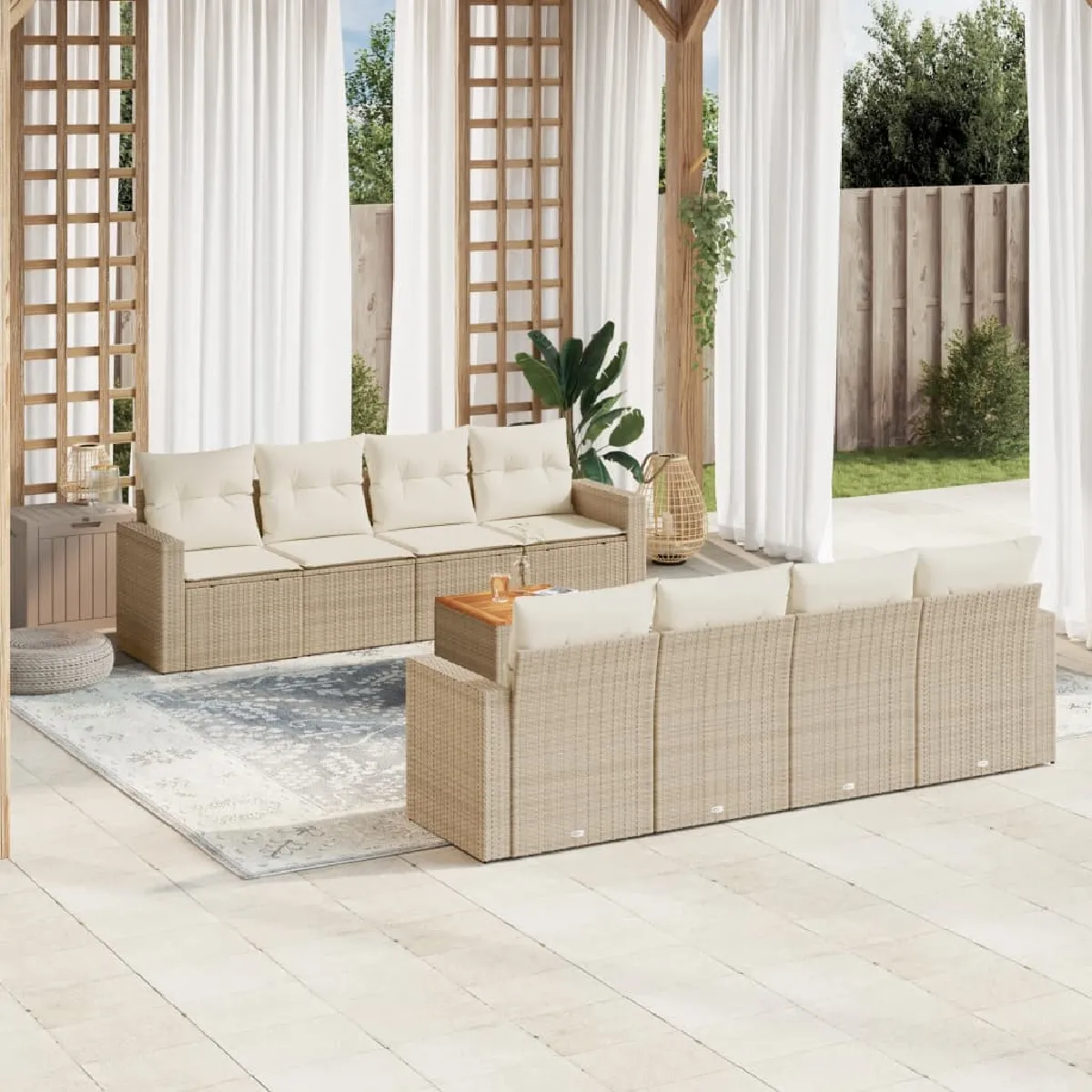 vidaXL Salon de jardin 9 pcs - Beige
