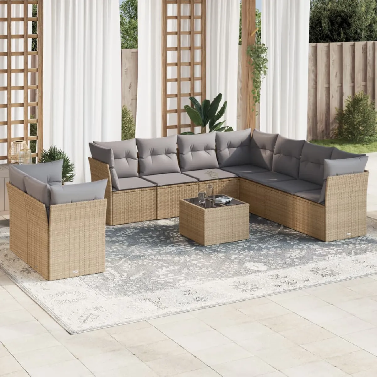 VIDAXL - Salon de jardin modulable - Rotin - Beige - 10 pièces - Image 3