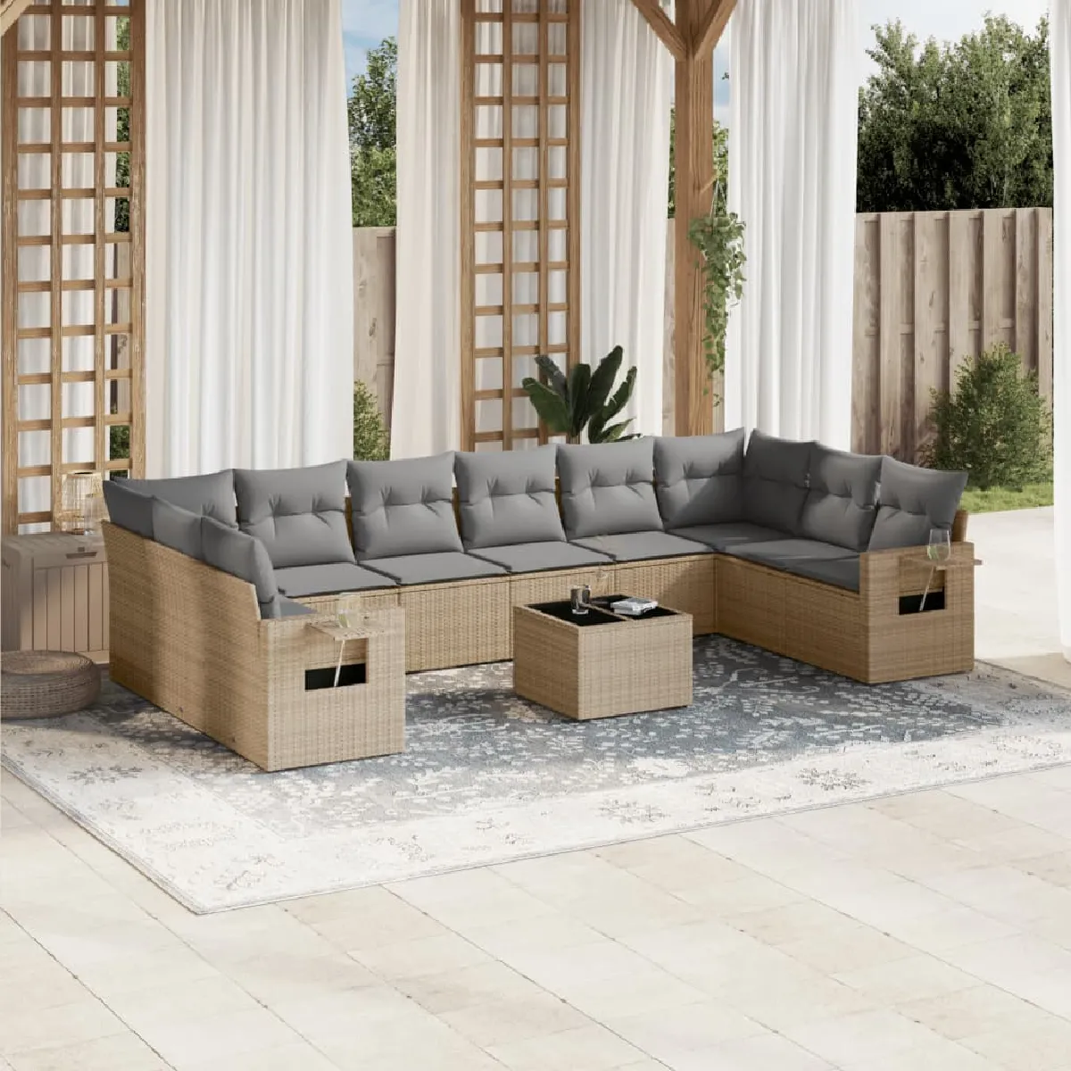 Non Communiqué Beige Vidaxl Salon De Jardin Avec Coussins 11 Pcs, Canapés De Terrasse, Ensemble De Meubles De Patio, Mobilier D'extérieur, 3220678 - Image 3