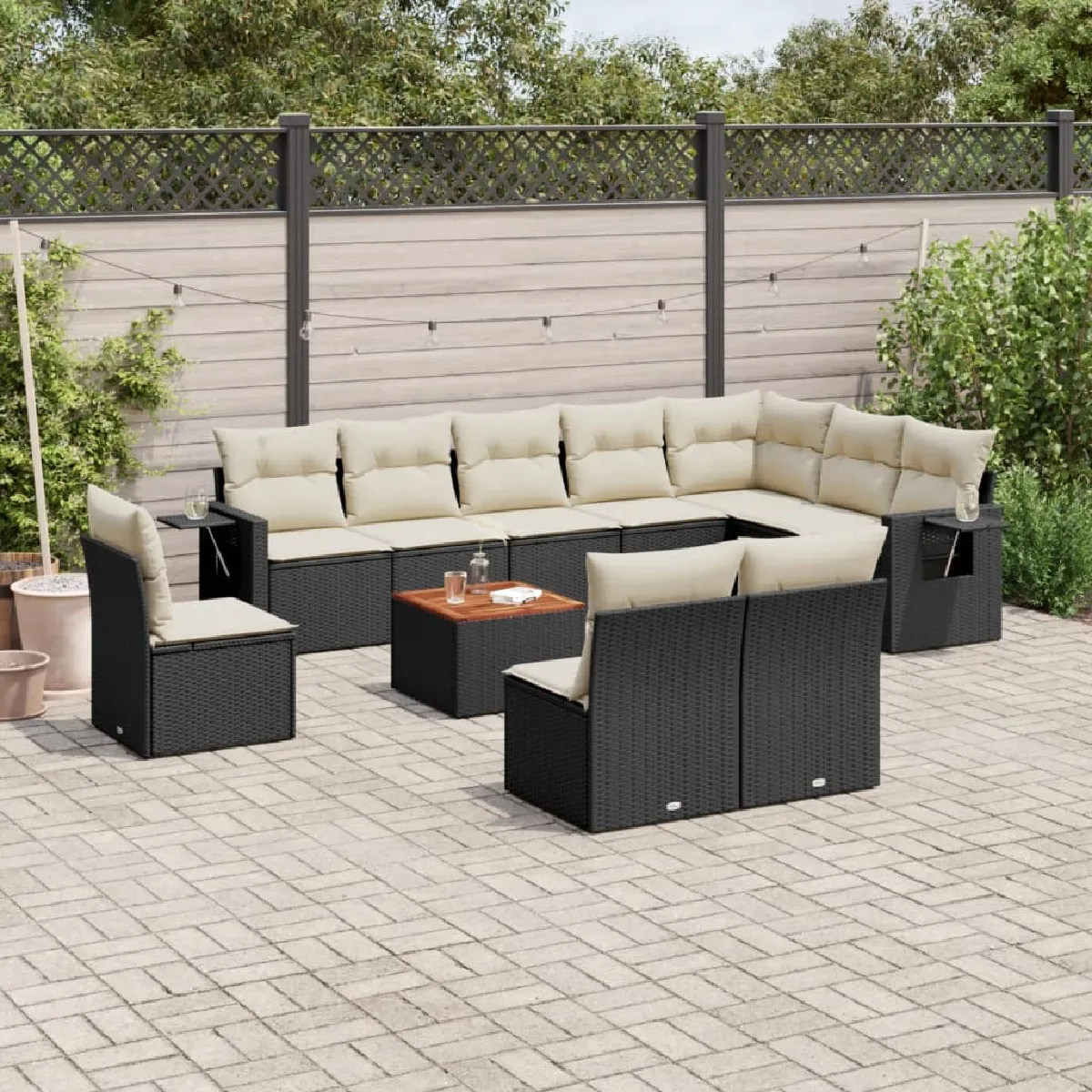 VIDAXL  Salon de jardin 11 pcs - Noir R&eacute;sine Tress&eacute;e