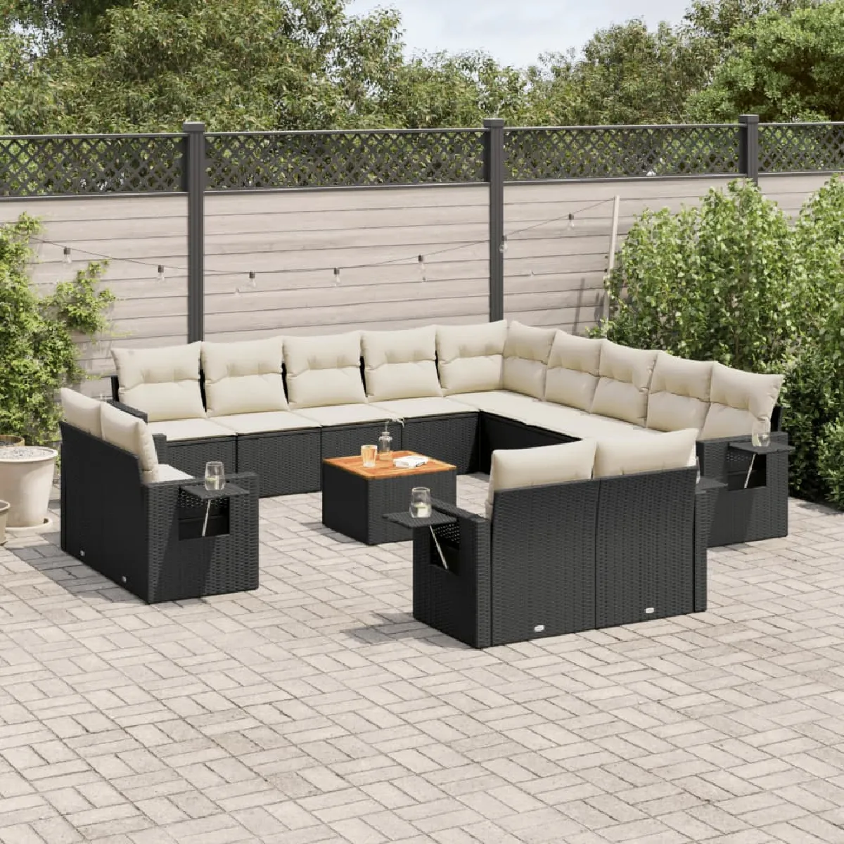 VIDAXL  Salon de jardin 14 pcs R&eacute;sine tress&eacute;e - Noir