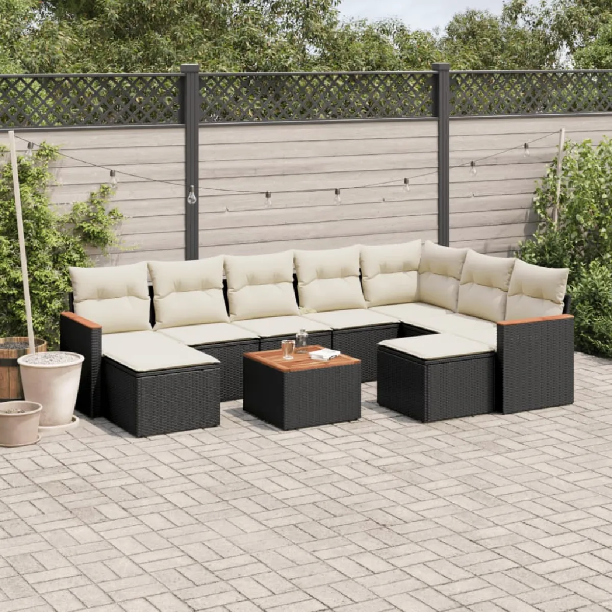 vidaXL Salon de jardin 10 pcs avec coussins - Noir