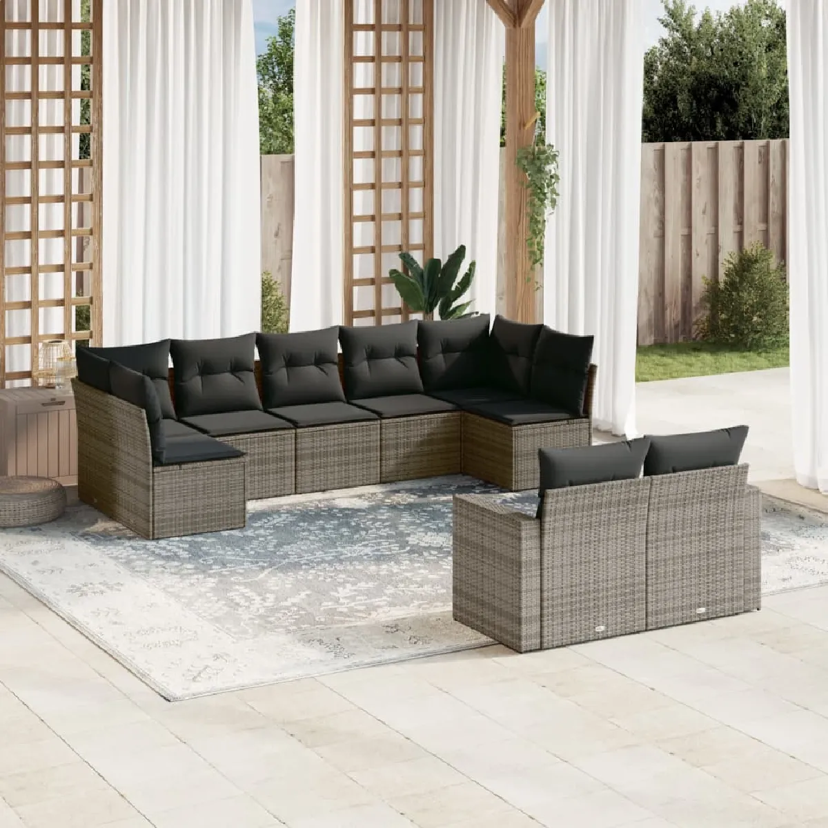 VIDAXL Salon de jardin 9 pcs avec coussins gris résine tressée