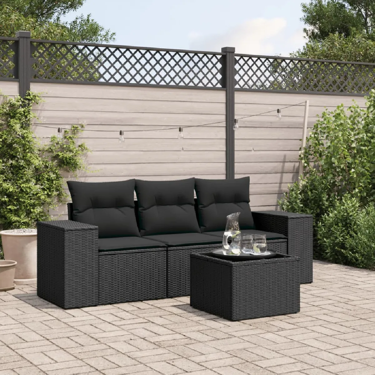 VIDAXL Salon de jardin 4 pcs avec coussins résine tressée - vue 3