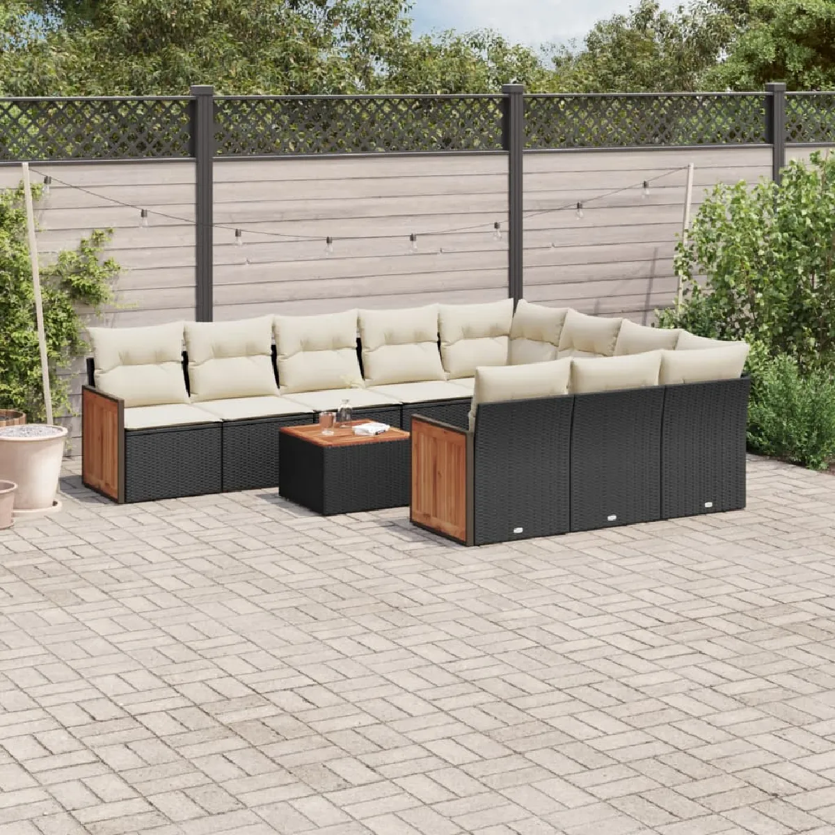Non Communiqué Noir Vidaxl Salon De Jardin Avec Coussins 11 Pcs, Canapés De Patio, Ensemble De Meubles, Mobilier De Terrasse Extérieur, 3260425 - Image 2
