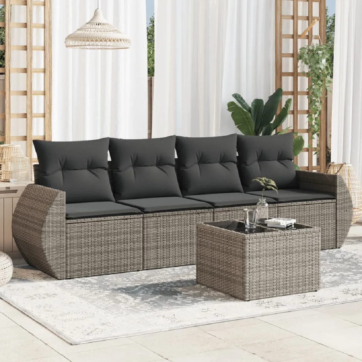 vidaXL Ensemble de jardin 5 pcs - Gris