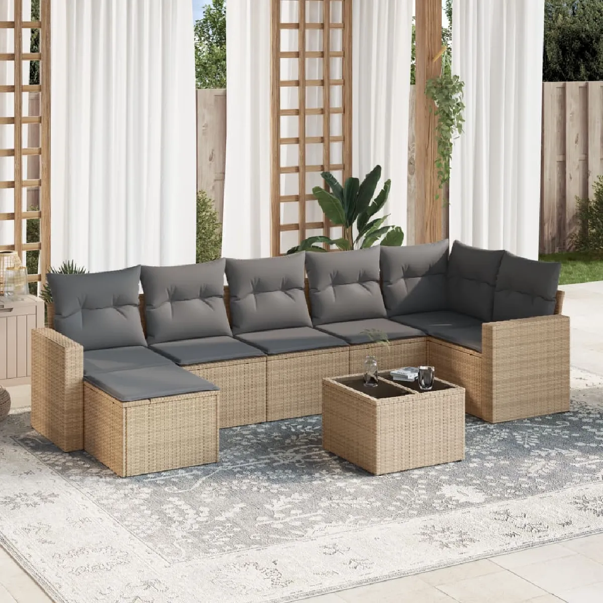 VIDAXL  Salon de jardin 8 pcs beige r&eacute;sine tress&eacute;e