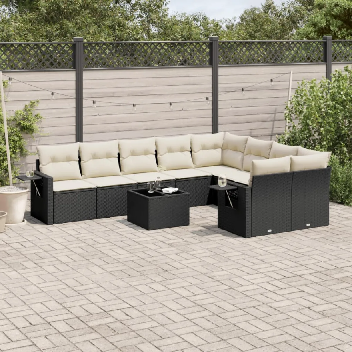 vidaXL Salon de jardin 10 pcs avec coussins résine tressée - vue 6