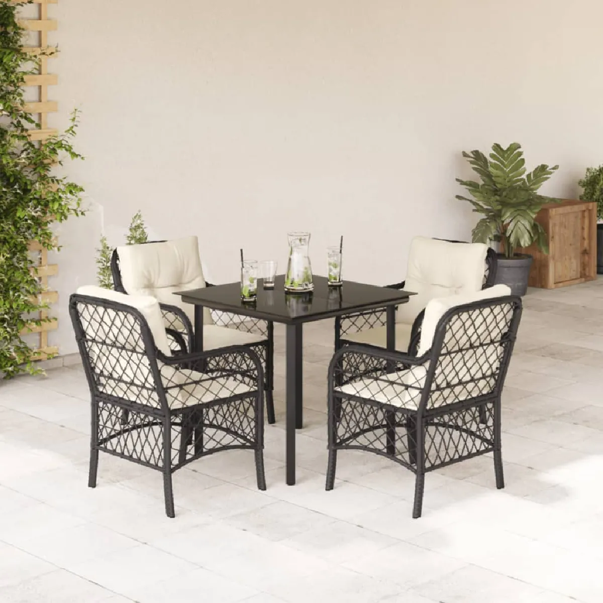 Vidaxl Noir Ensemble À Manger De Jardin 5 Pièces