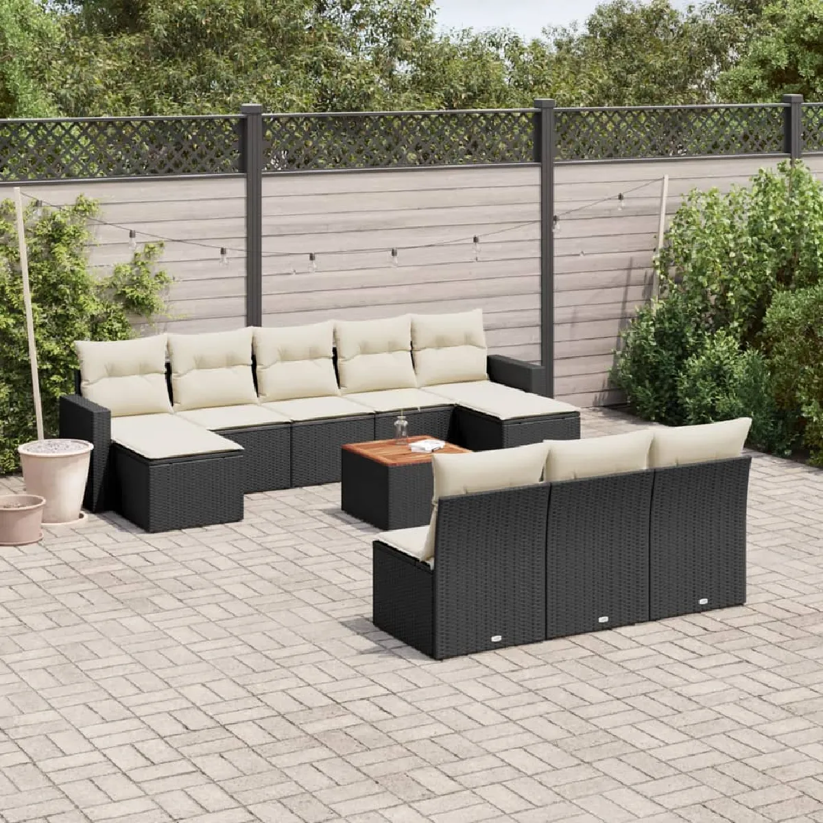 vidaXL Salon de jardin 11 pcs avec coussins - Noir