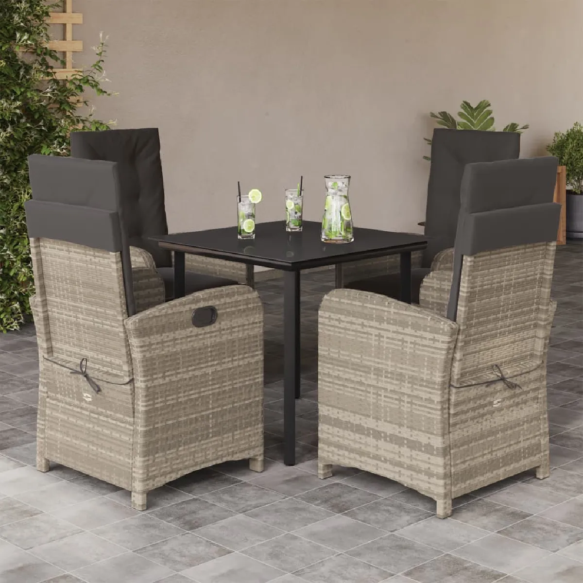 Vidaxl Gris/Clair Ensemble À Manger De Jardin 5 Pcs
