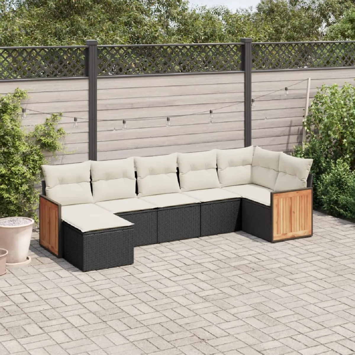 vidaXL Salon de jardin 7 pcs avec coussins - Noir Résine Tressée