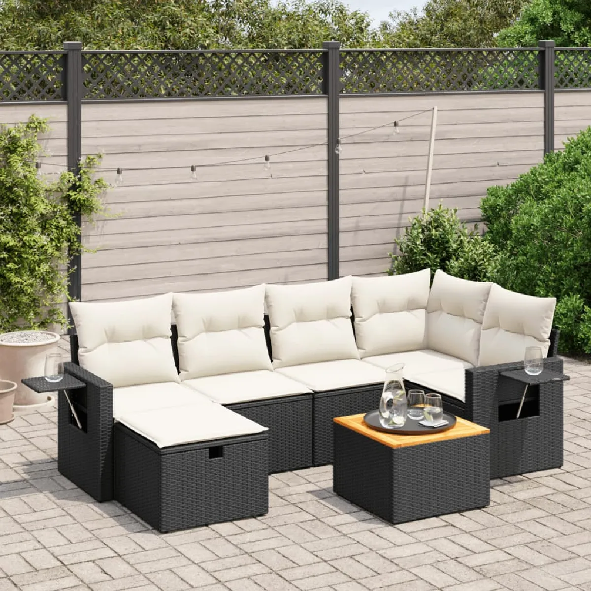 Vidaxl Noir Salon De Jardin 7 Pcs