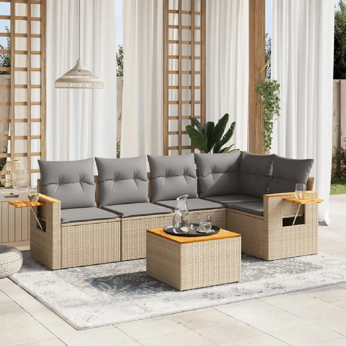 vidaXL Salon de jardin 6 pcs avec coussins résine tressée 3225860 - vue 4